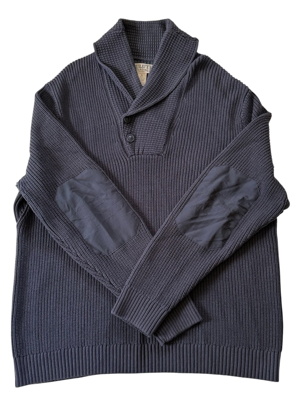 Duluth Trading Co Mens XL Charcoal Gray Ribbed Shawl Collar Knit Sweater